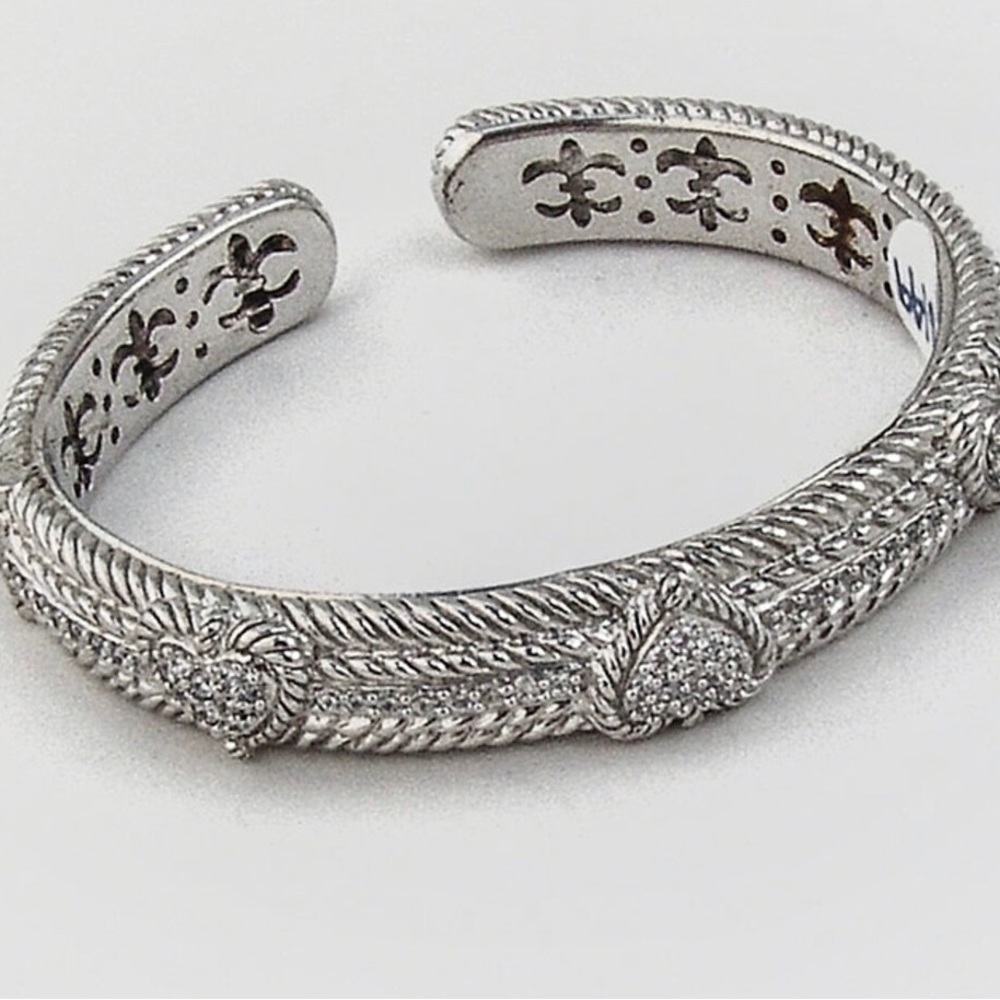Judith Ripka Sterling Silver Hinged Cuff Bracelet w/ Diamonique Hear…